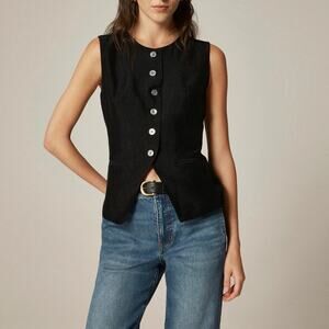 NWT J.Crew Essential Cutaway Vest Top In Textured Satin Career Black Size 4